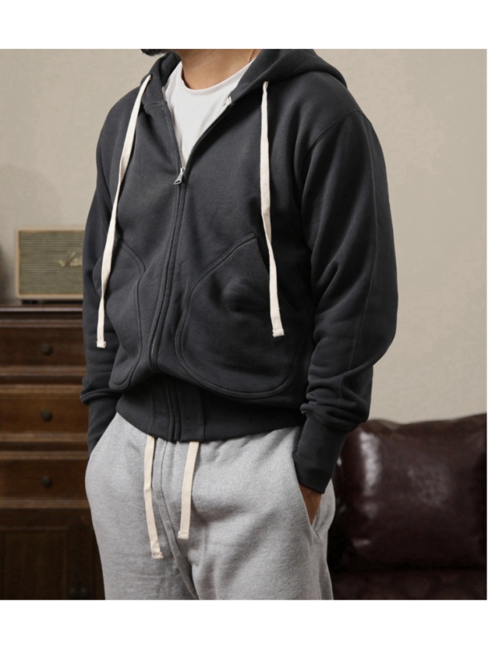 17.5 oz Terry Cloth Full-Zip Hoodie - Black Sz 40